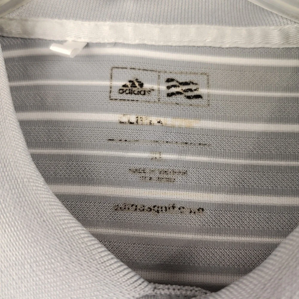 Adidas Polo Shirt Mens XL Climalite Grey Striped Golf Short Sleeve EUC